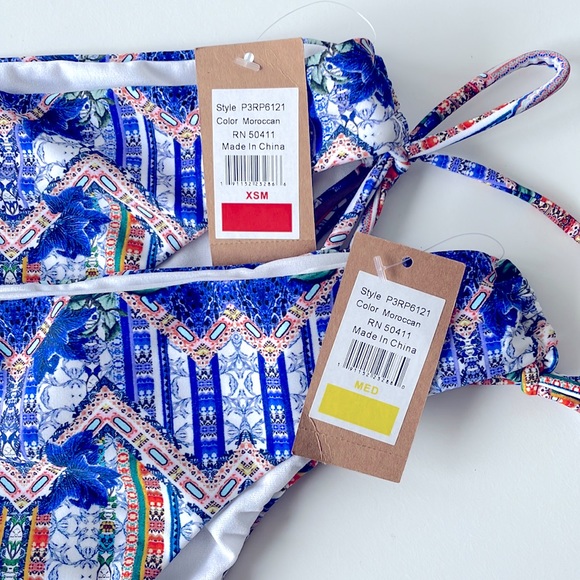 Rachel Roy tanga 1 string bikini bottom Moroccan blue orange white multi XSorM - Picture 3 of 13
